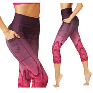 2pcs Set Unique Wave Ombre Patern High Waist Capri Leggings